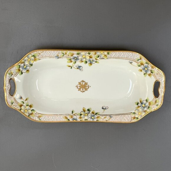Vintage Nippon Hand Painted Porcelain Celery Dish Gilded Gilt Gold Japan Floral - Picture 1 of 6